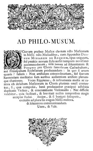 Ad Philo-Musum (An den Musen-Freund) aus Opus I, Zweitauflage von 1728
